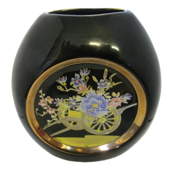 24K Gold Gilded Chokin  Flower Wagon Vase Japanese Art tech dated bck to 7th cen - Picture 1 of 9